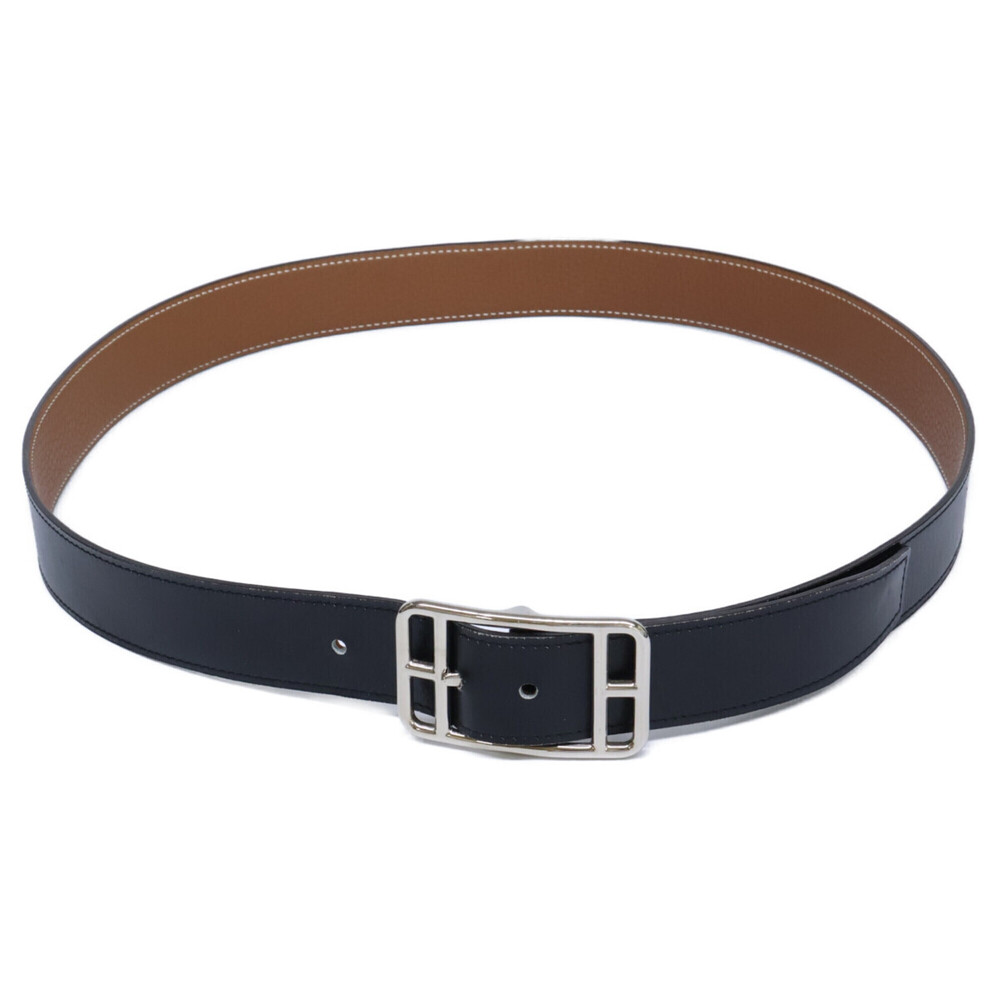 HERMES (Hermes) □R stamp Cape Cod Box Calf Togo Reversible Belt 95 Black Gold...